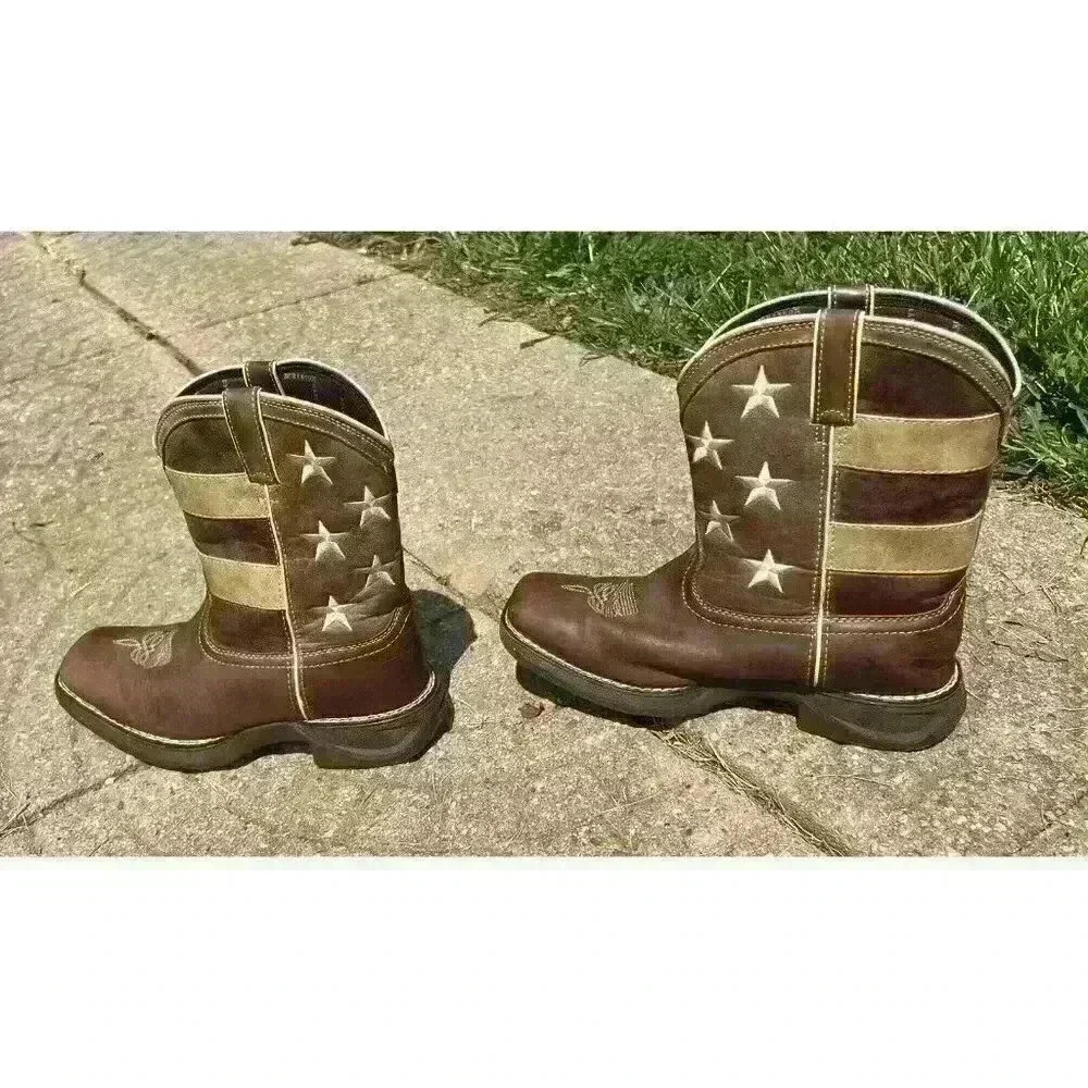 Durango Brown Union Flag Patriotic Western Boots Kids 8” Size US 6M - Picture 5 of 14